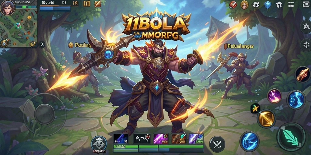 Tampilan gameplay <strong>11BOLA</strong> dengan aksi seru dan karakter yang beragam.