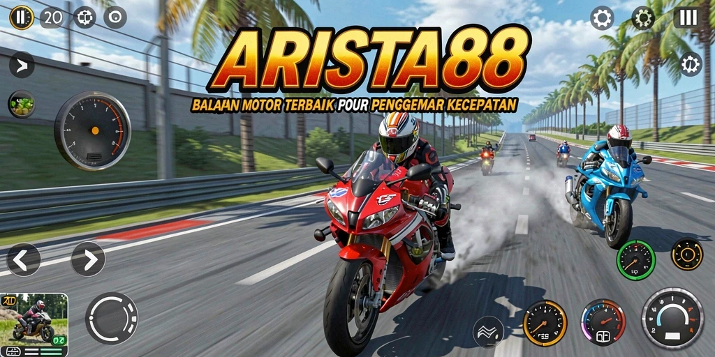 Gameplay mendebarkan dalam balapan motor yang cepat.