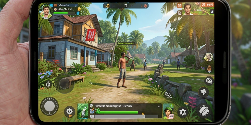Tampilan gameplay <strong>D06</strong> yang menampilkan interaksi karakter dalam simulasi kehidupan.