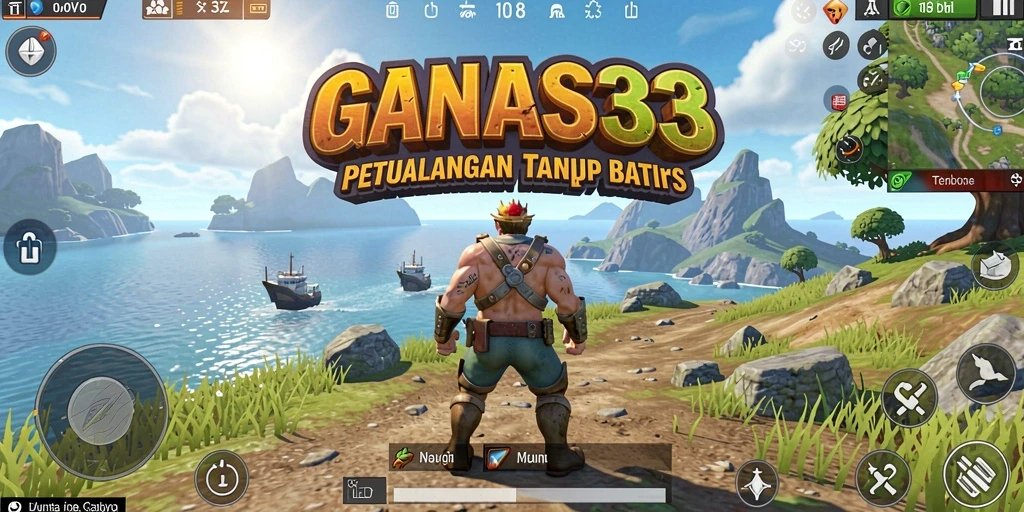 Screenshot gameplay <strong>GANAS33</strong> menunjukkan eksplorasi di alam terbuka.