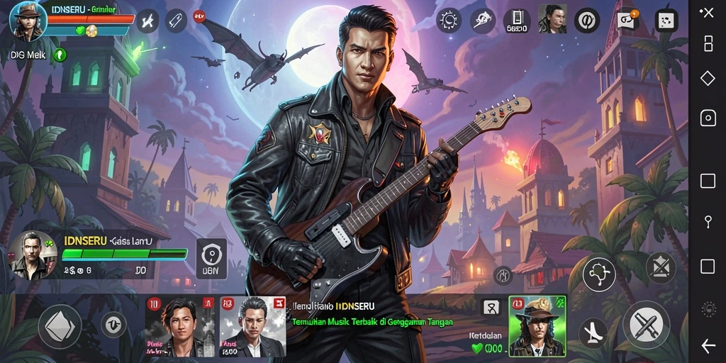 Tampilan menarik antarmuka pengguna IDNSERU saat mendengarkan musik.
