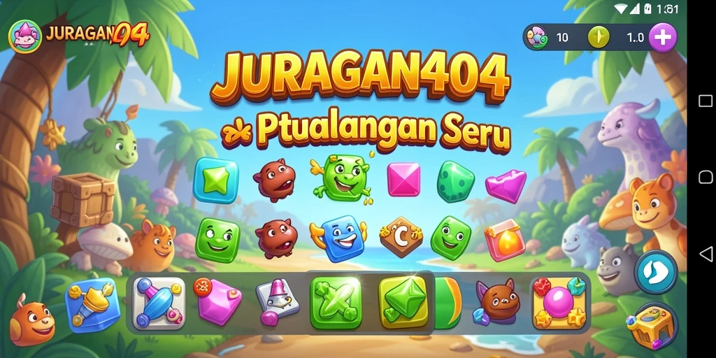 Tampilan gameplay seru game Match-3 JURAGAN404 yang penuh warna.