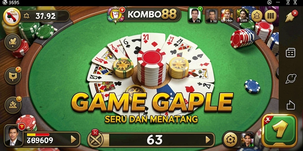 Tampilan screenshot utama KOMBO88 menampilkan gameplay Gaple yang seru dan interaktif.