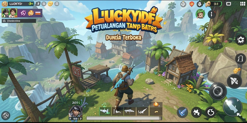 Screenshot menunjukkan aksi seru dalam dunia terbuka LUCKYDF.