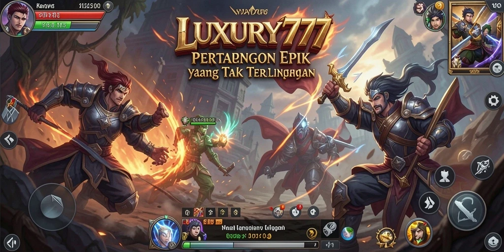 Screenshot utama LUXURY777 menampilkan aksi pertarungan yang intens dan grafis yang tajam.