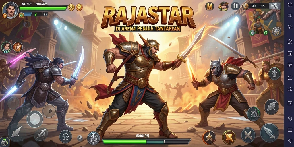 Screenshot gameplay RAJASTAR menunjukkan aksi pertarungan yang intens.