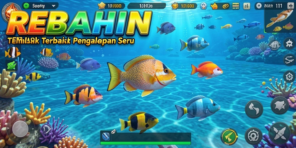 Tampilan gameplay REBAHIN dengan aksi menembak ikan yang seru.