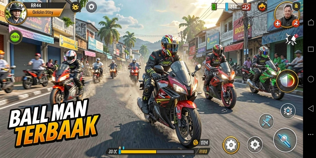 Gameplay balapan motor yang mendebarkan dan penuh aksi.