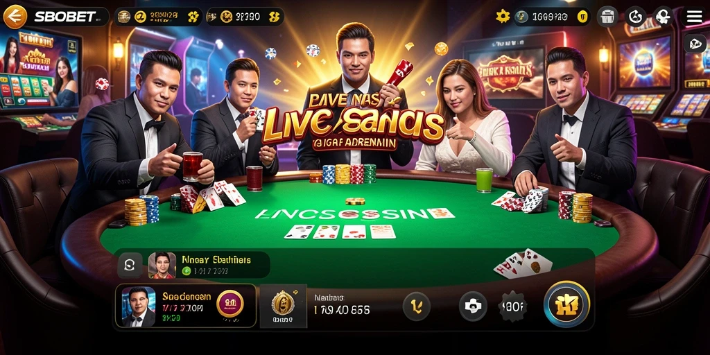Screenshot gameplay SBOBET menampilkan dealer profesional dan interaksi real-time.