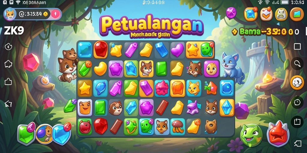 Tampilan gameplay seru di ZK9 dengan aksi Match-3 yang menantang.